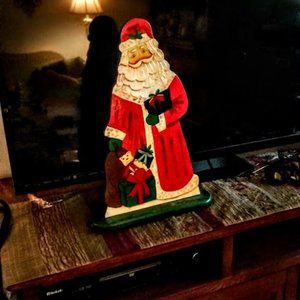 Old Fashion Wooden Santa on Stand - -NWOT